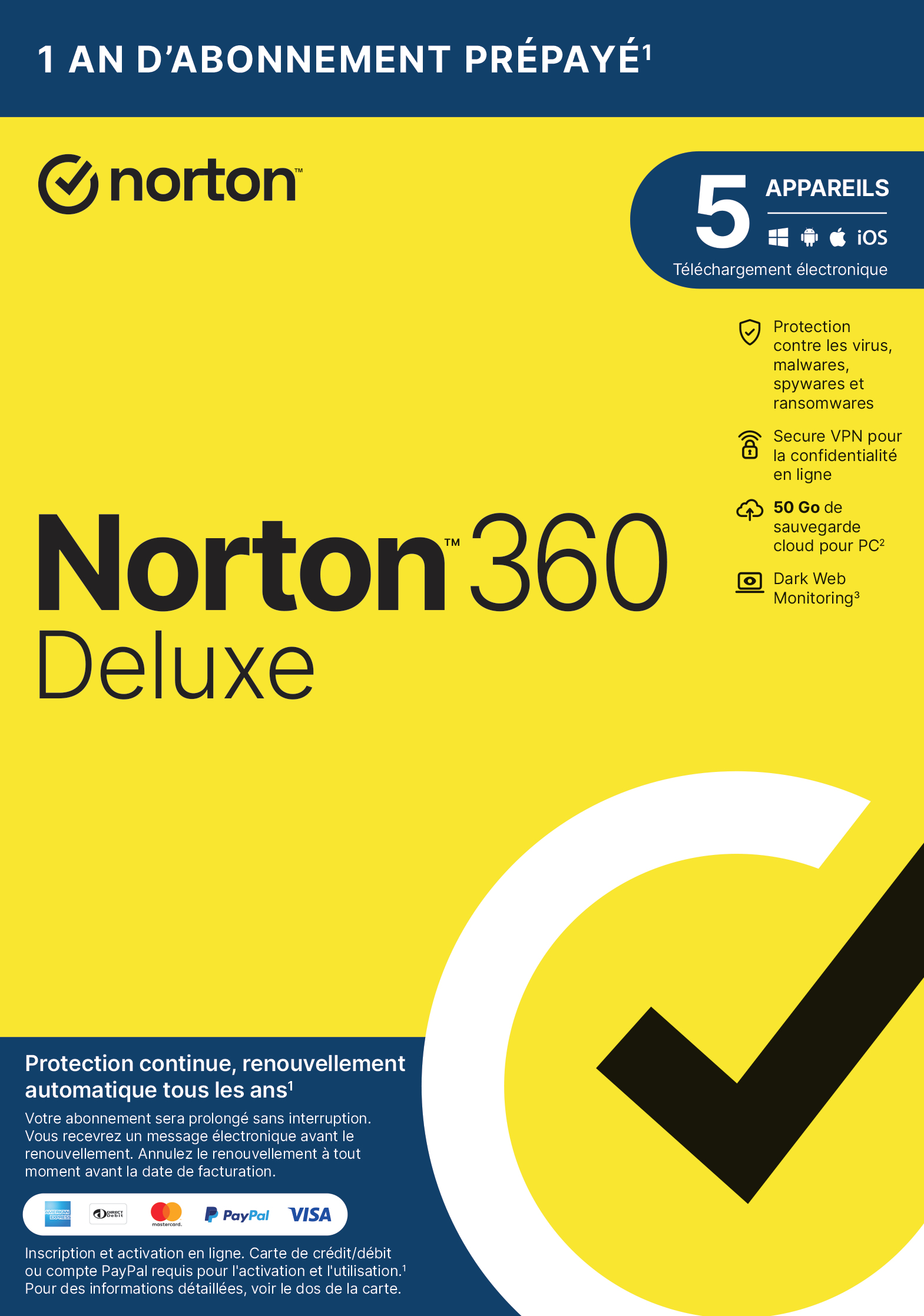 NORTON 360 DELUXE 50GB FR 1 USER 5 DEVICE 12MO